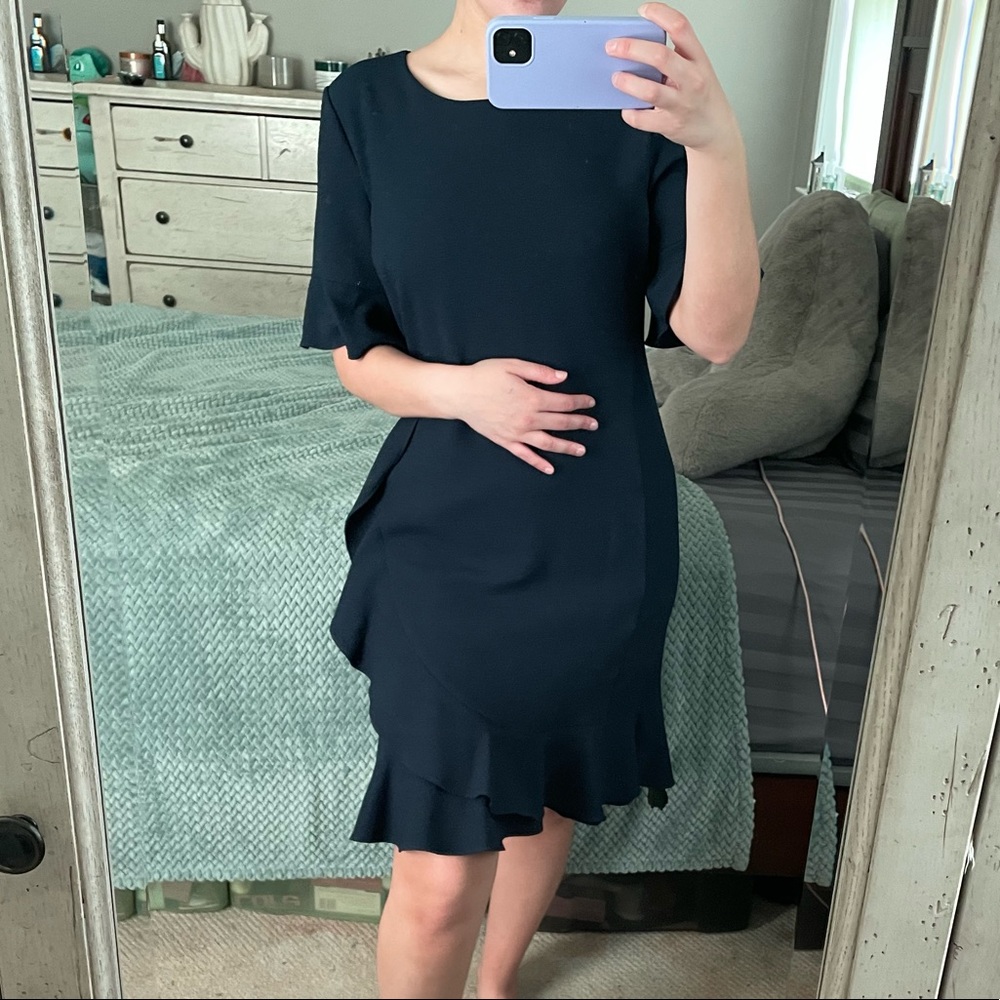 NWT Karl Largerfeld Navy Blue Ruffle Dress - Picture 6 of 13